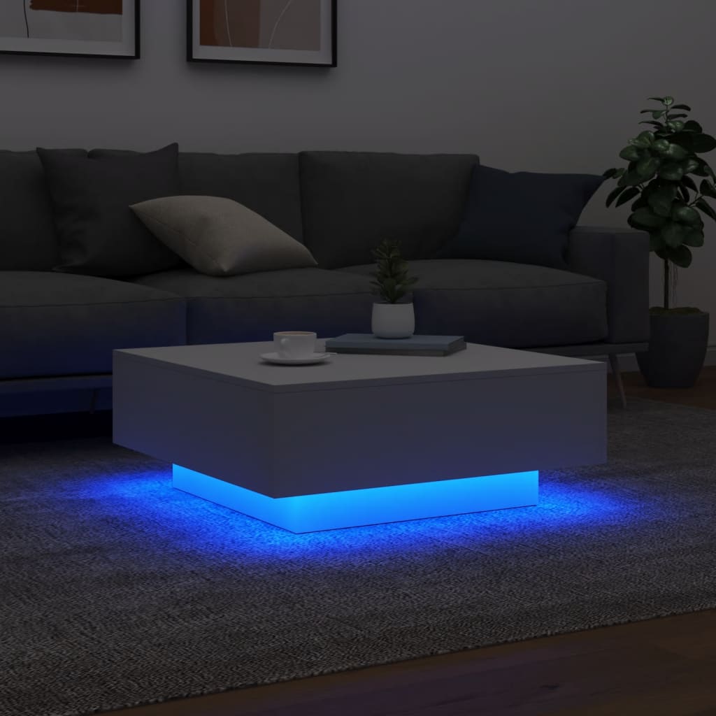 Salontafel Met Led-Verlichting 80 x 80 x 31 cm Wit