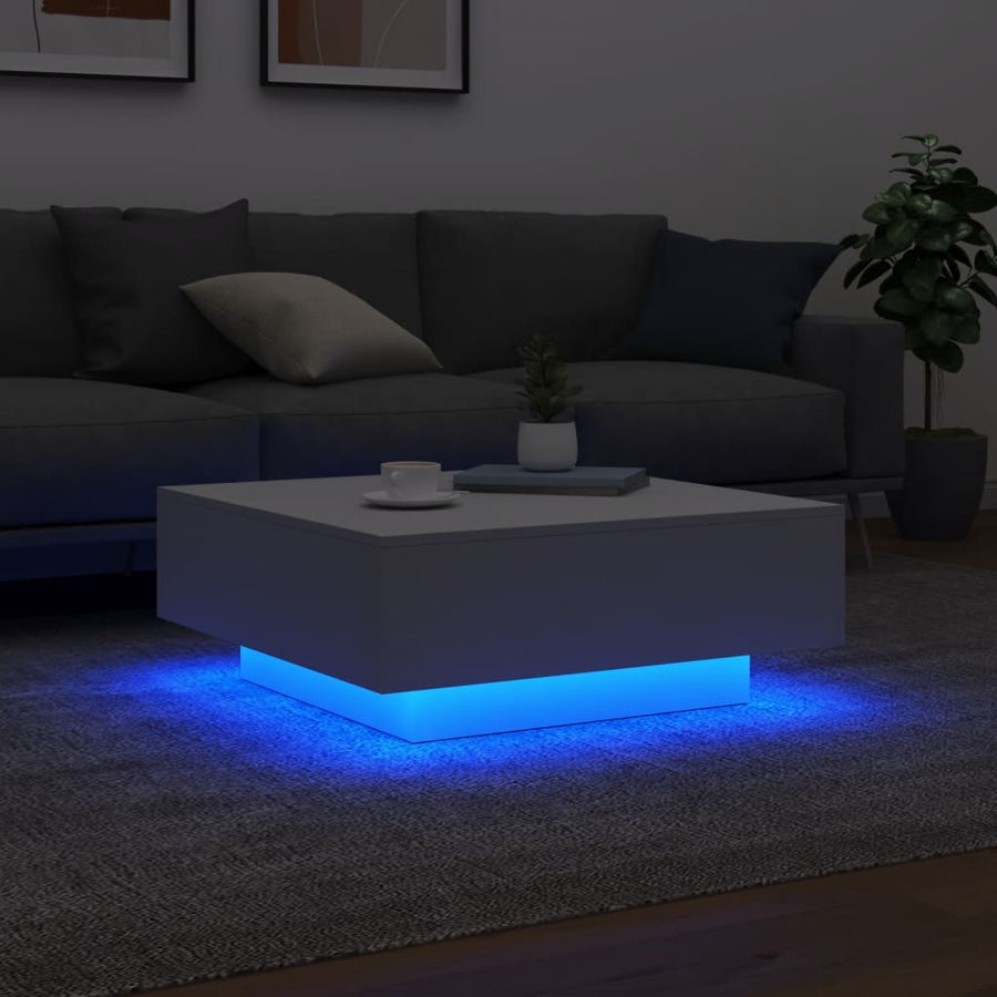 Salontafel Met Led-Verlichting 80 x 80 x 31 cm Wit