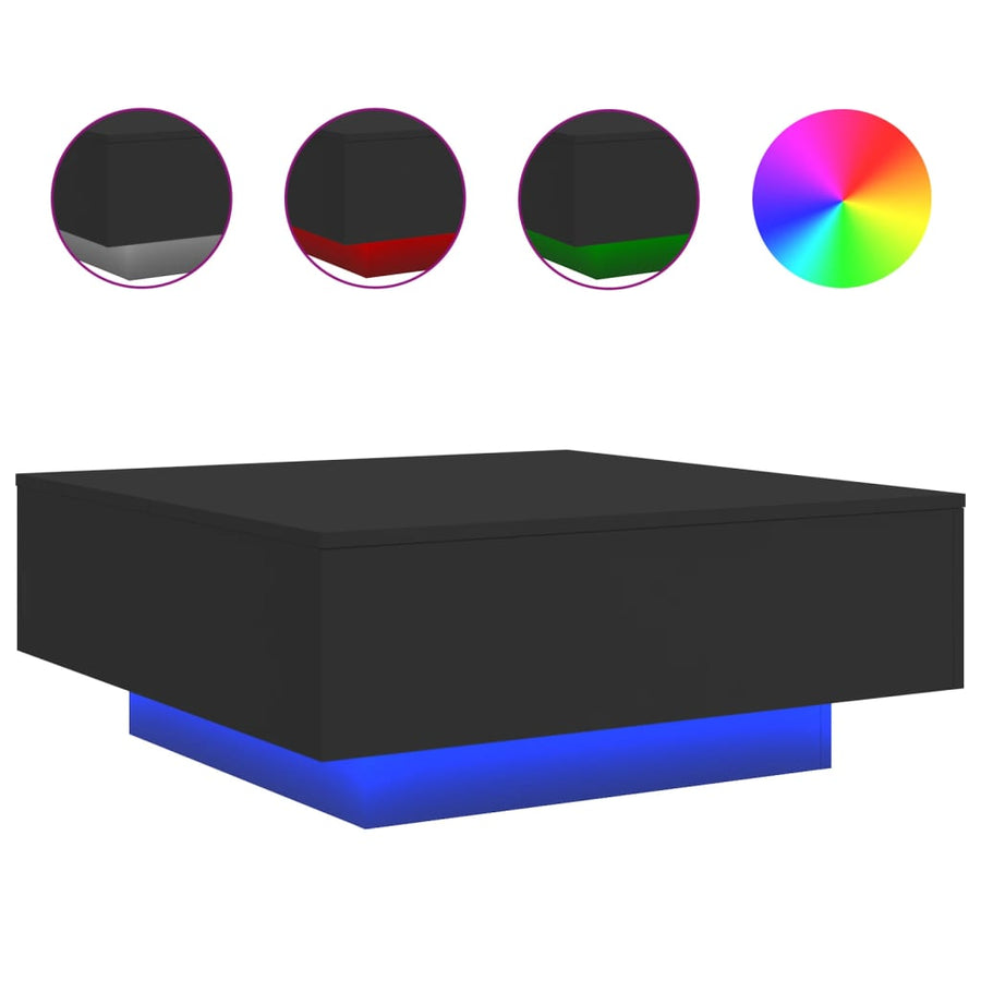 Salontafel Met Led-Verlichting Y 80 x 80 x 31 cm Zwart