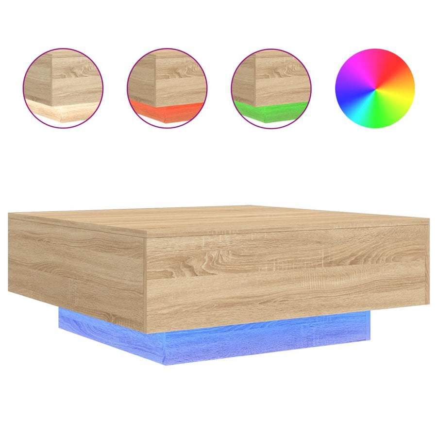 Salontafel Met Led-Verlichting Kleurig 80 x 80 x 31 cm Sonoma eiken