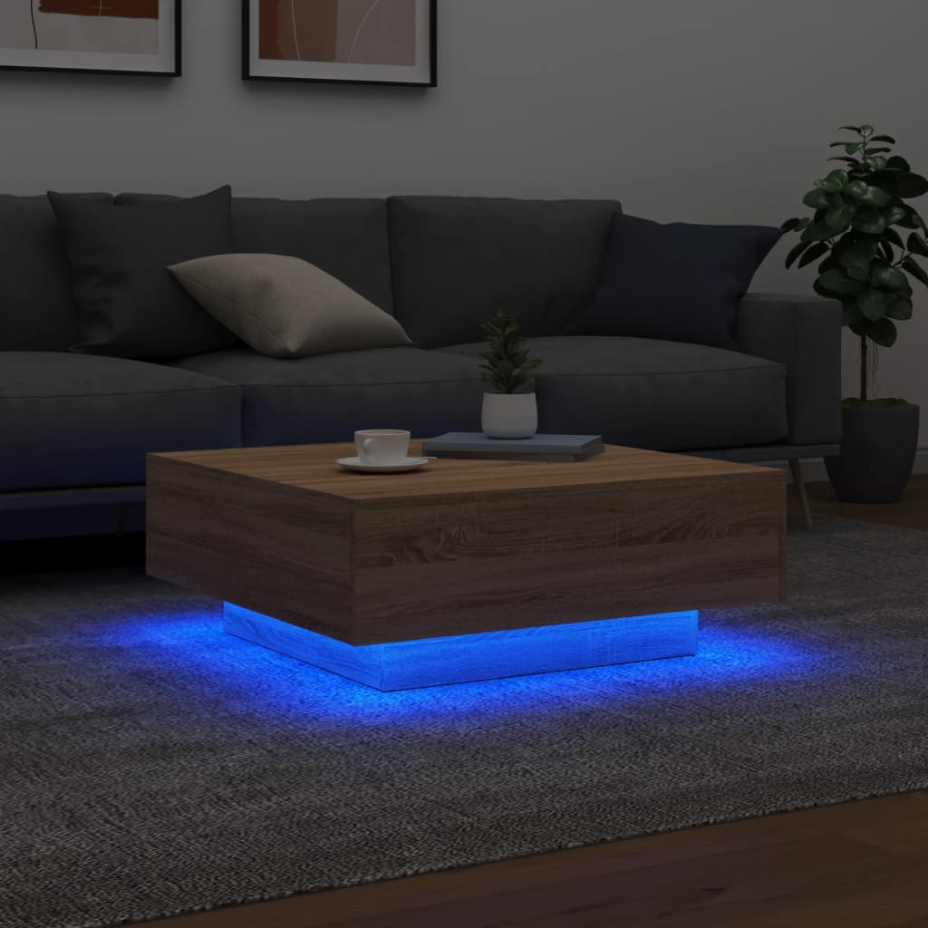 Salontafel Met Led-Verlichting Kleurig 80 x 80 x 31 cm Sonoma eiken