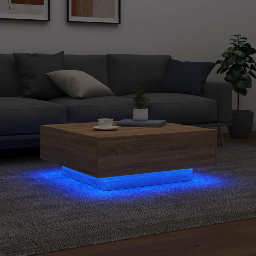Salontafel Met Led-Verlichting Kleurig 80 x 80 x 31 cm Sonoma eiken