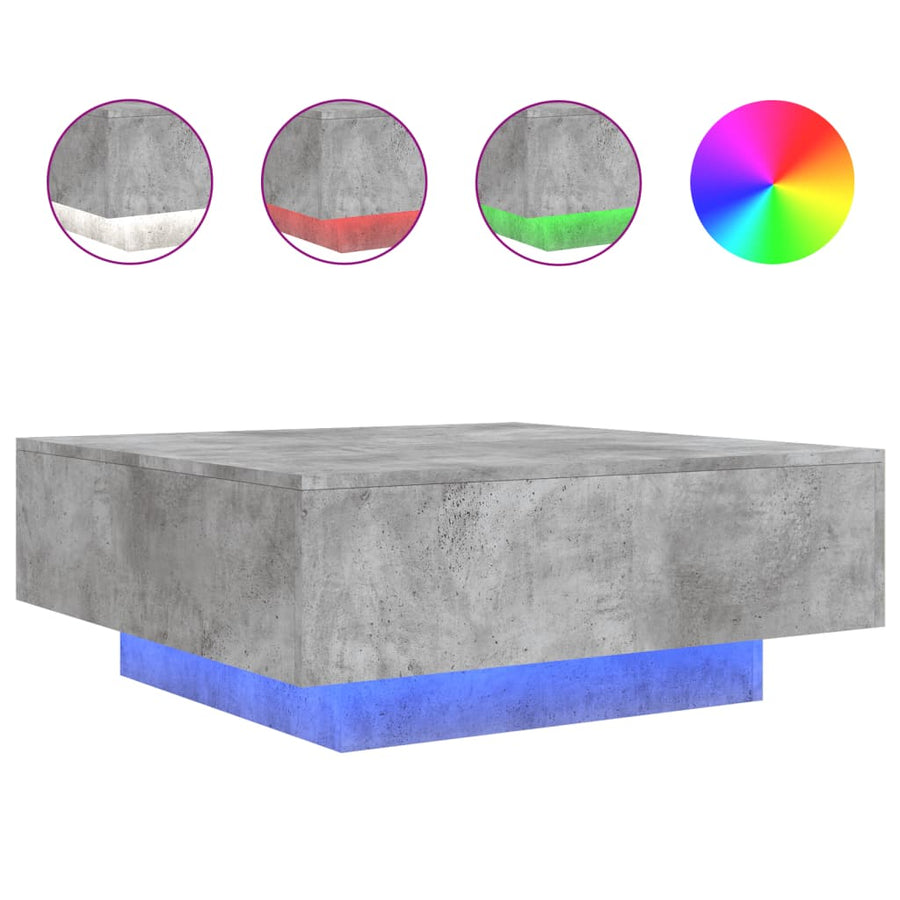 Salontafel Met Led-Verlichting 80 x 80 x 31 cm Betongrijs