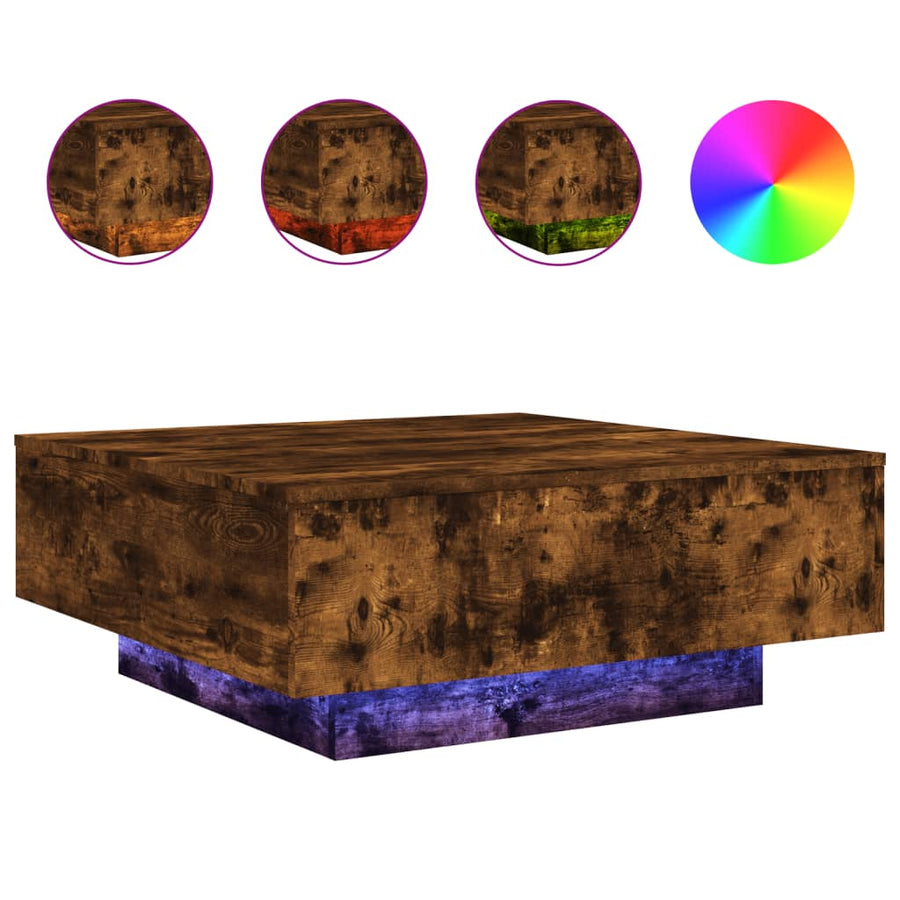 Salontafel Met Led-Verlichting Kleurig 80 x 80 x 31 cm Gerookt eiken
