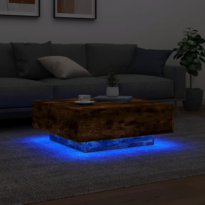 Salontafel Met Led-Verlichting Kleurig 80 x 80 x 31 cm Gerookt eiken