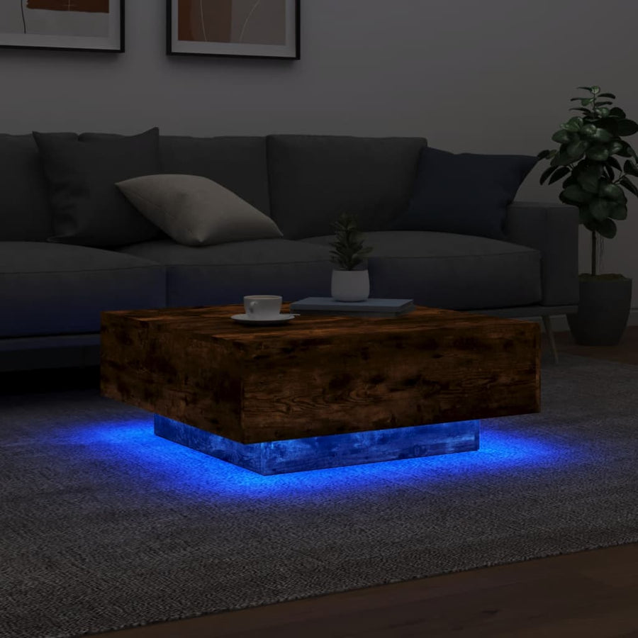 Salontafel Met Led-Verlichting Kleurig 80 x 80 x 31 cm Gerookt eiken
