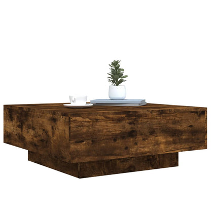 Salontafel Met Led-Verlichting Kleurig 80 x 80 x 31 cm Gerookt eiken