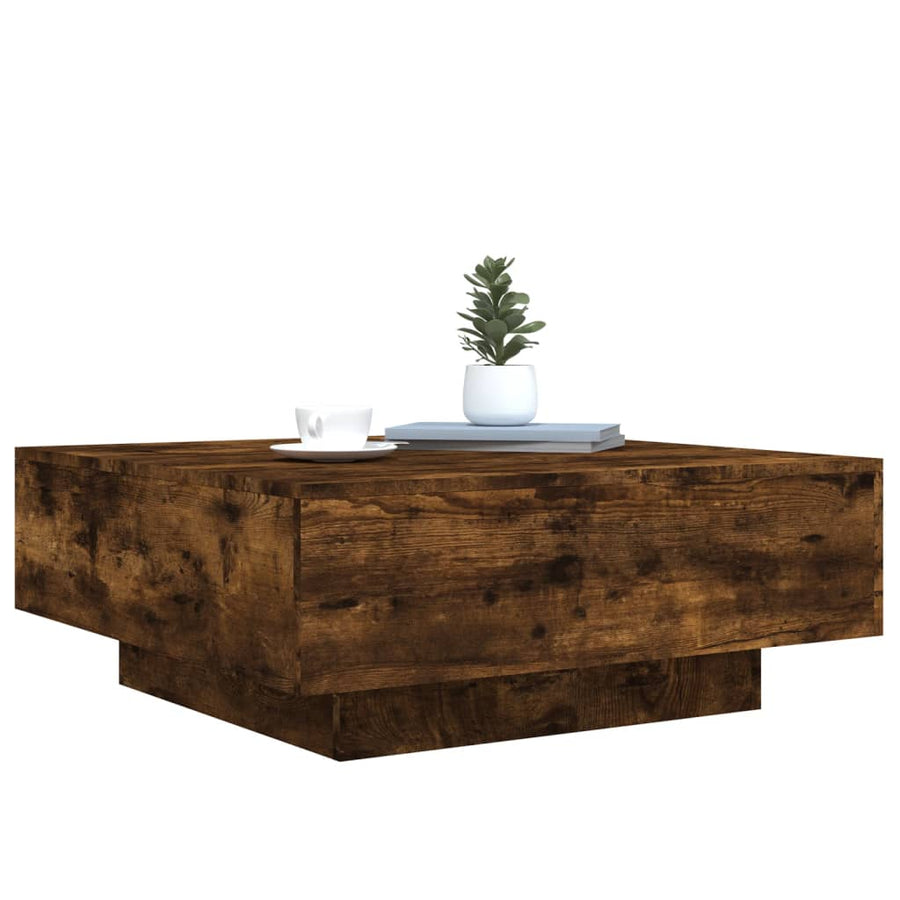 Salontafel Met Led-Verlichting Kleurig 80 x 80 x 31 cm Gerookt eiken