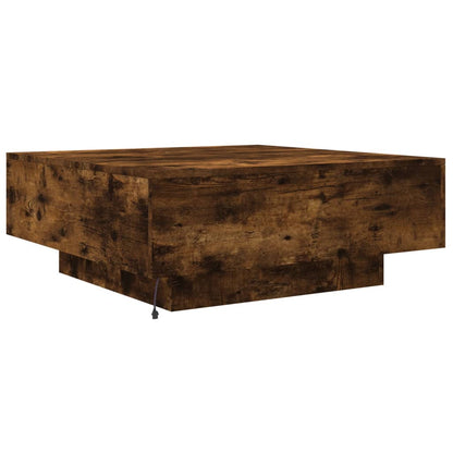 Salontafel Met Led-Verlichting Kleurig 80 x 80 x 31 cm Gerookt eiken