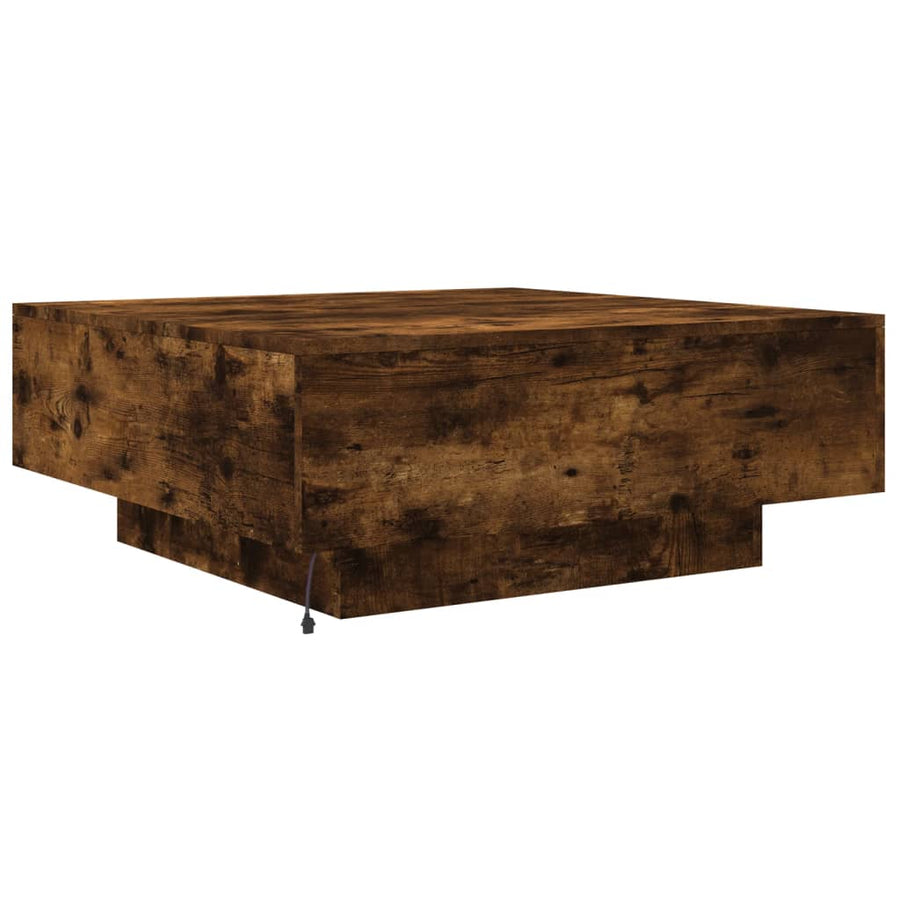 Salontafel Met Led-Verlichting Kleurig 80 x 80 x 31 cm Gerookt eiken