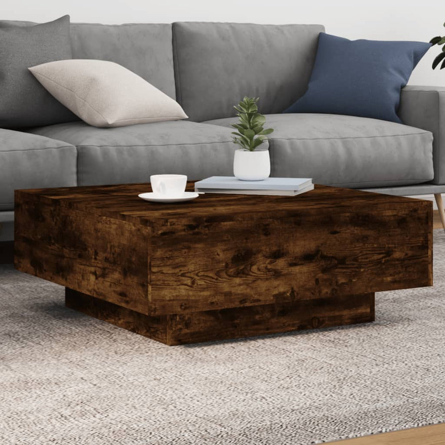 Salontafel Met Led-Verlichting Kleurig 80 x 80 x 31 cm Gerookt eiken