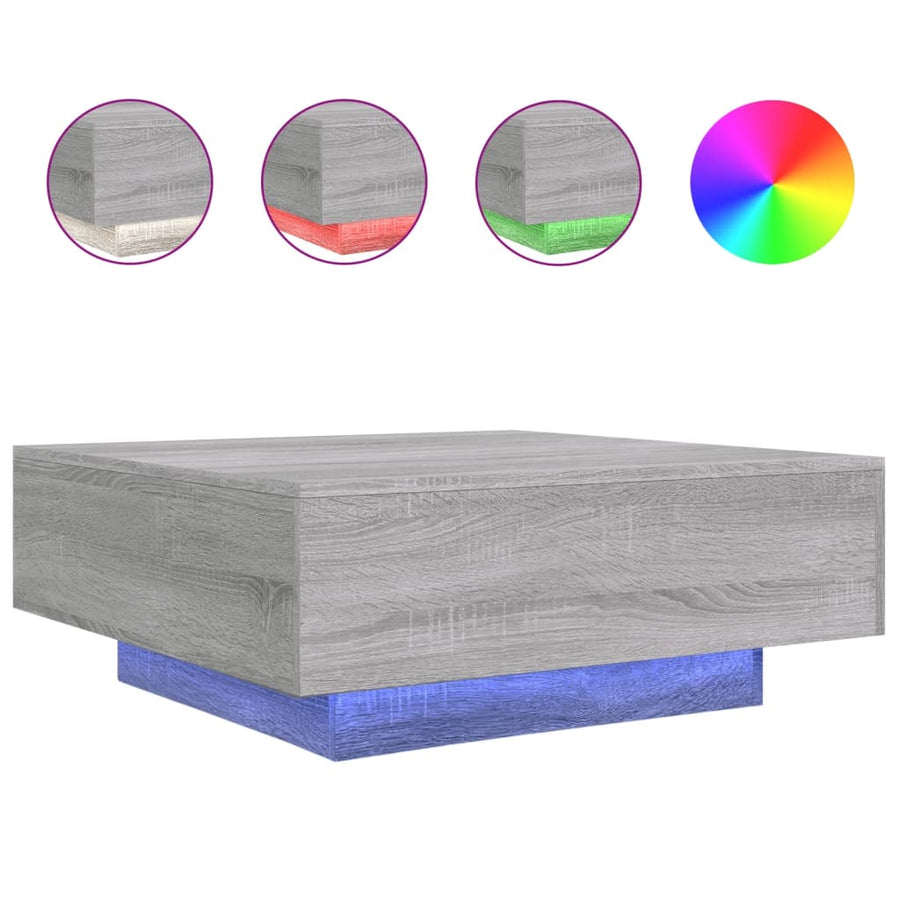 Salontafel Met Led-Verlichting Eiken 80 x 80 x 31 cm Grijs sonoma