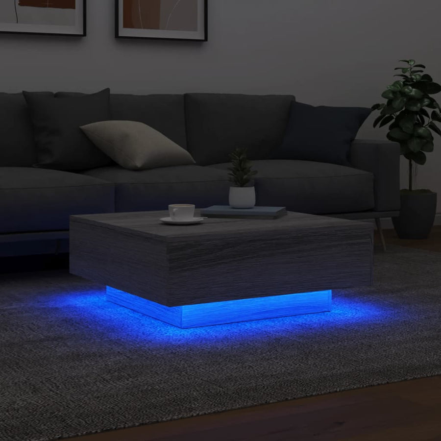 Salontafel Met Led-Verlichting Eiken 80 x 80 x 31 cm Grijs sonoma