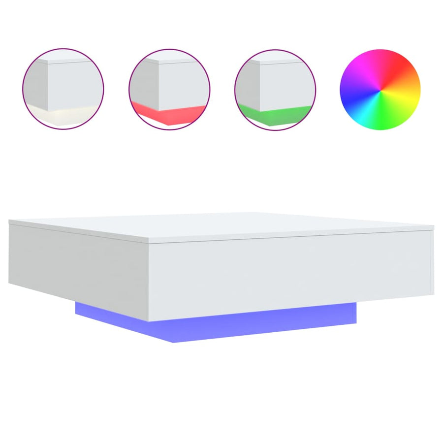 Salontafel Met Led-Verlichting 100 x 100 x 31 cm Wit