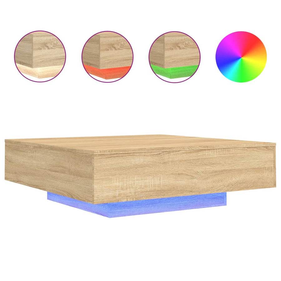 Salontafel Met Led-Verlichting Kleur 100 x 100 x 31 cm Sonoma eiken
