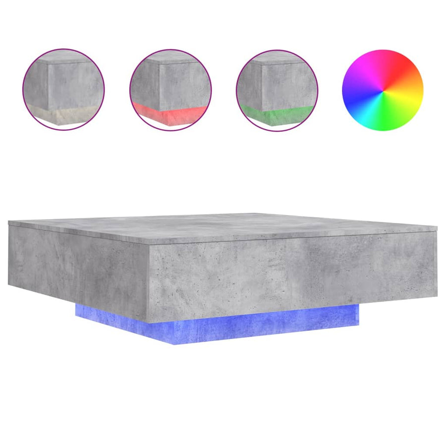 Salontafel Met Led-Verlichting 100 x 100 x 31 cm Betongrijs