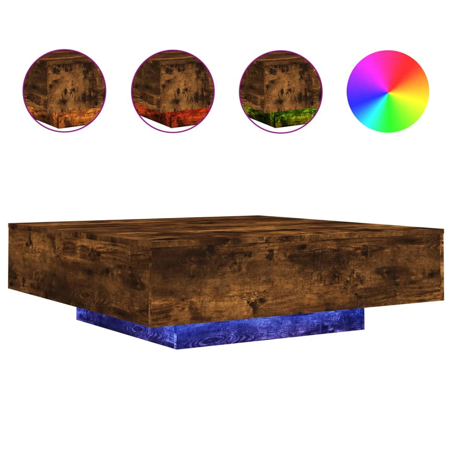 Salontafel Met Led-Verlichting Kleur 100 x 100 x 31 cm Gerookt eiken