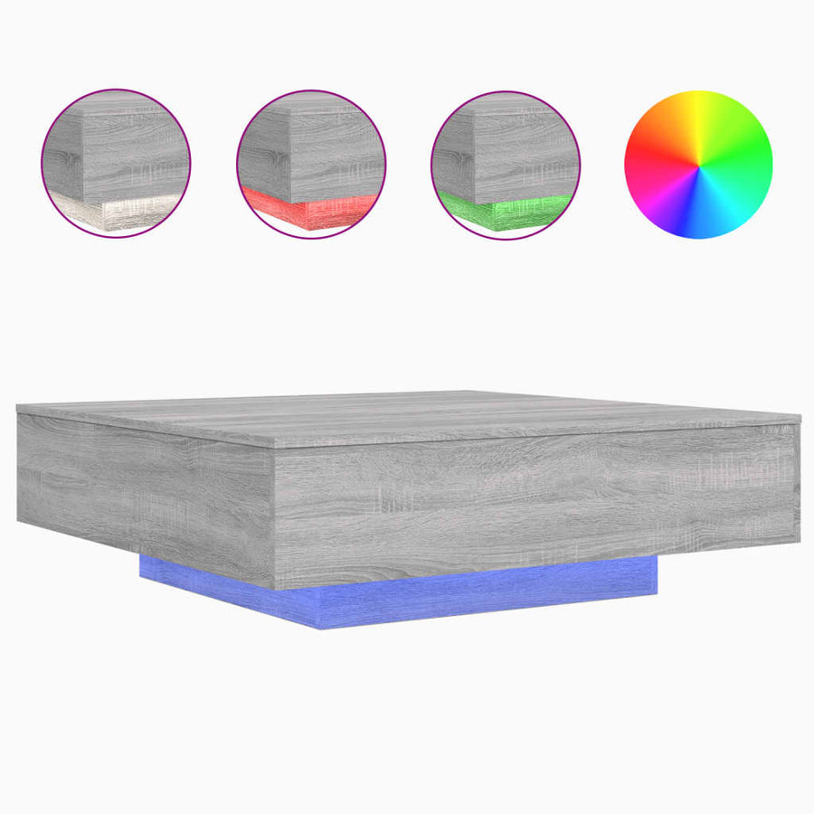 Salontafel Met Led-Verlichting Eiken 100 x 100 x 31 cm Grijs sonoma