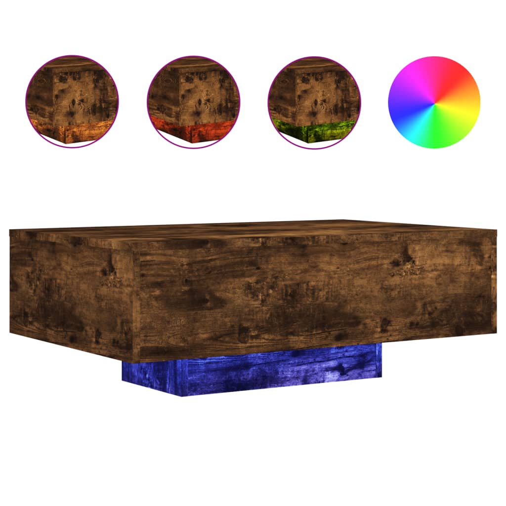 Salontafel Met Led-Verlichting Kleurig 85 x 55 x 31 cm Gerookt eiken