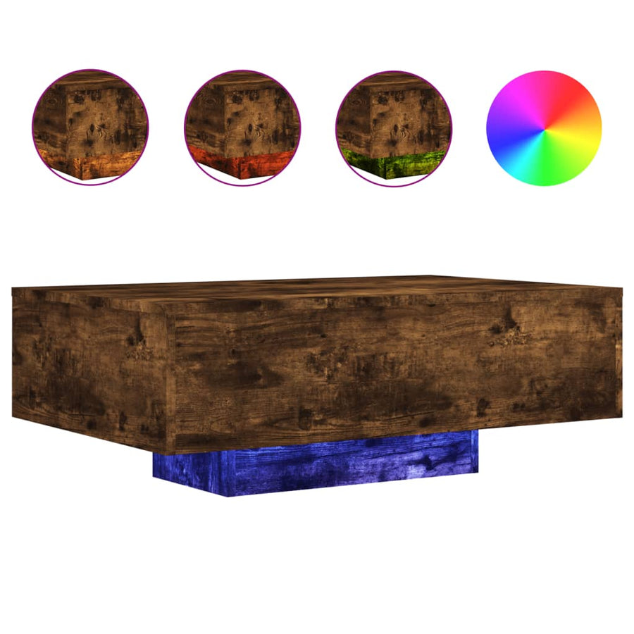 Salontafel Met Led-Verlichting Kleurig 85 x 55 x 31 cm Gerookt eiken