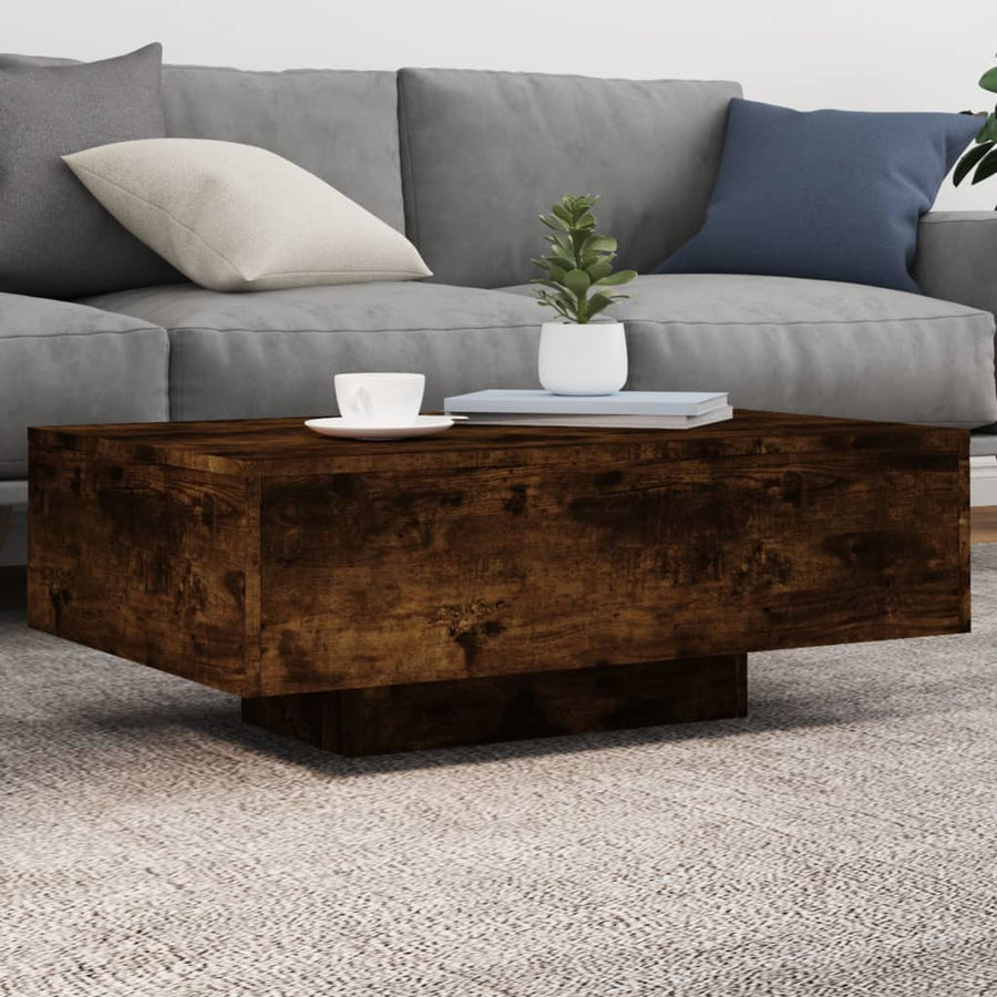 Salontafel Met Led-Verlichting Kleurig 85 x 55 x 31 cm Gerookt eiken