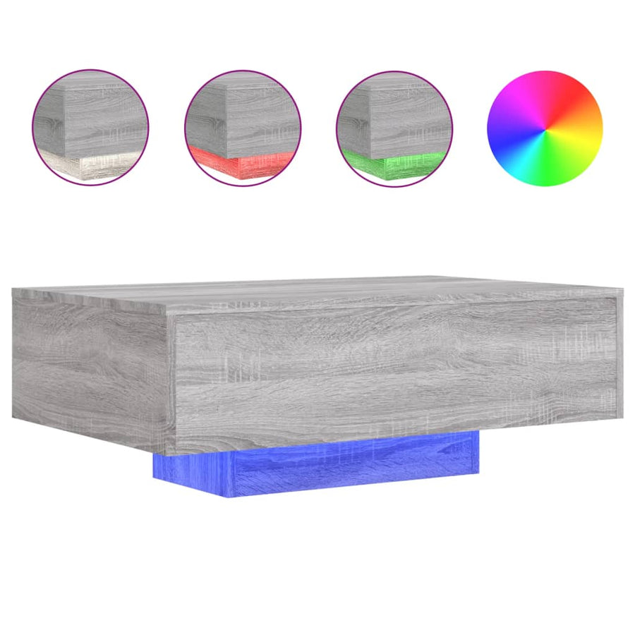 Salontafel Met Led-Verlichting Eiken 85 x 55 x 31 cm Grijs sonoma