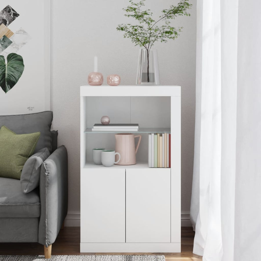 Bijzetkast Met Led-Verlichting Bewerkt Hout Wit