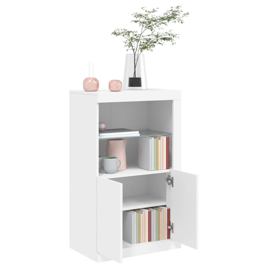 Bijzetkast Met Led-Verlichting Bewerkt Hout Wit