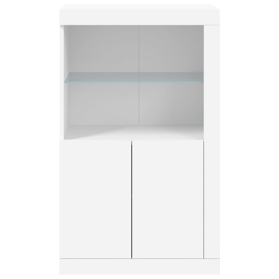 Bijzetkast Met Led-Verlichting Bewerkt Hout Wit