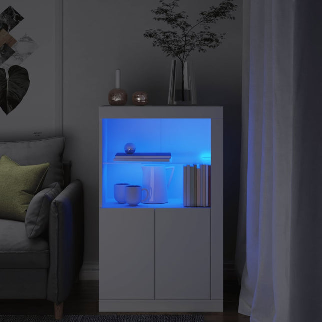 Bijzetkast Met Led-Verlichting Bewerkt Hout Wit