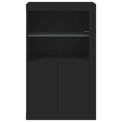 Bijzetkast Met Led-Verlichting Bewerkt Hout Zwart