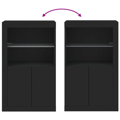 Bijzetkast Met Led-Verlichting Bewerkt Hout Zwart