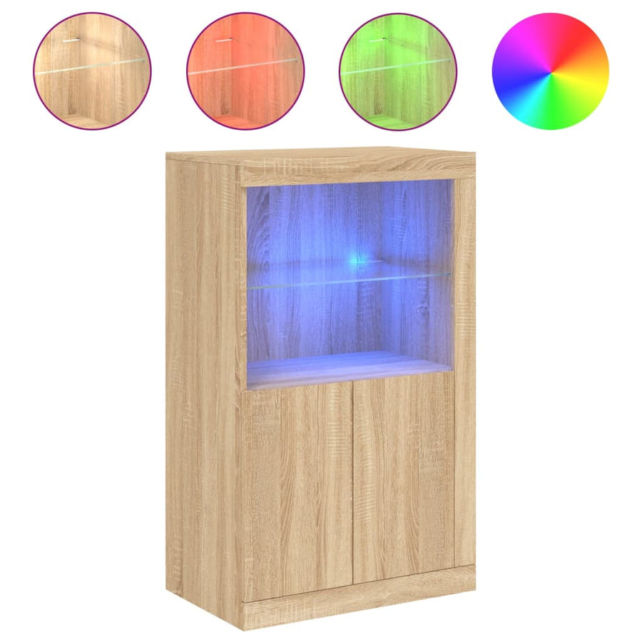Bijzetkast Met Led-Verlichting Bewerkt Hout Kleurig Sonoma eiken