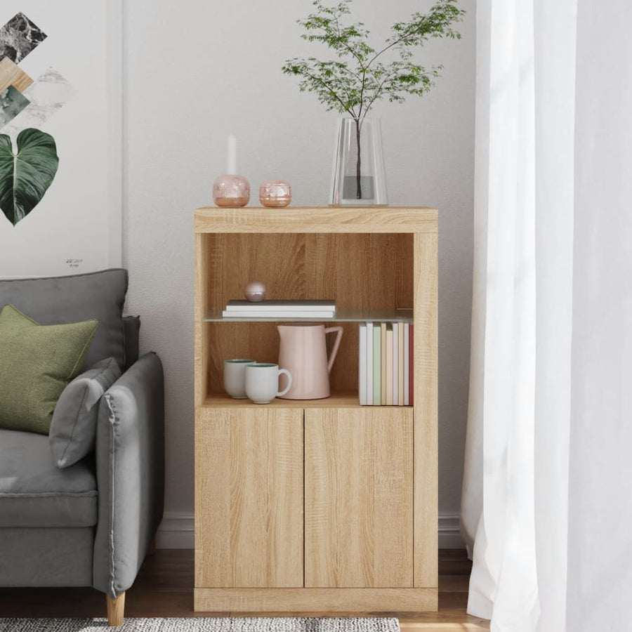 Bijzetkast Met Led-Verlichting Bewerkt Hout Kleurig Sonoma eiken