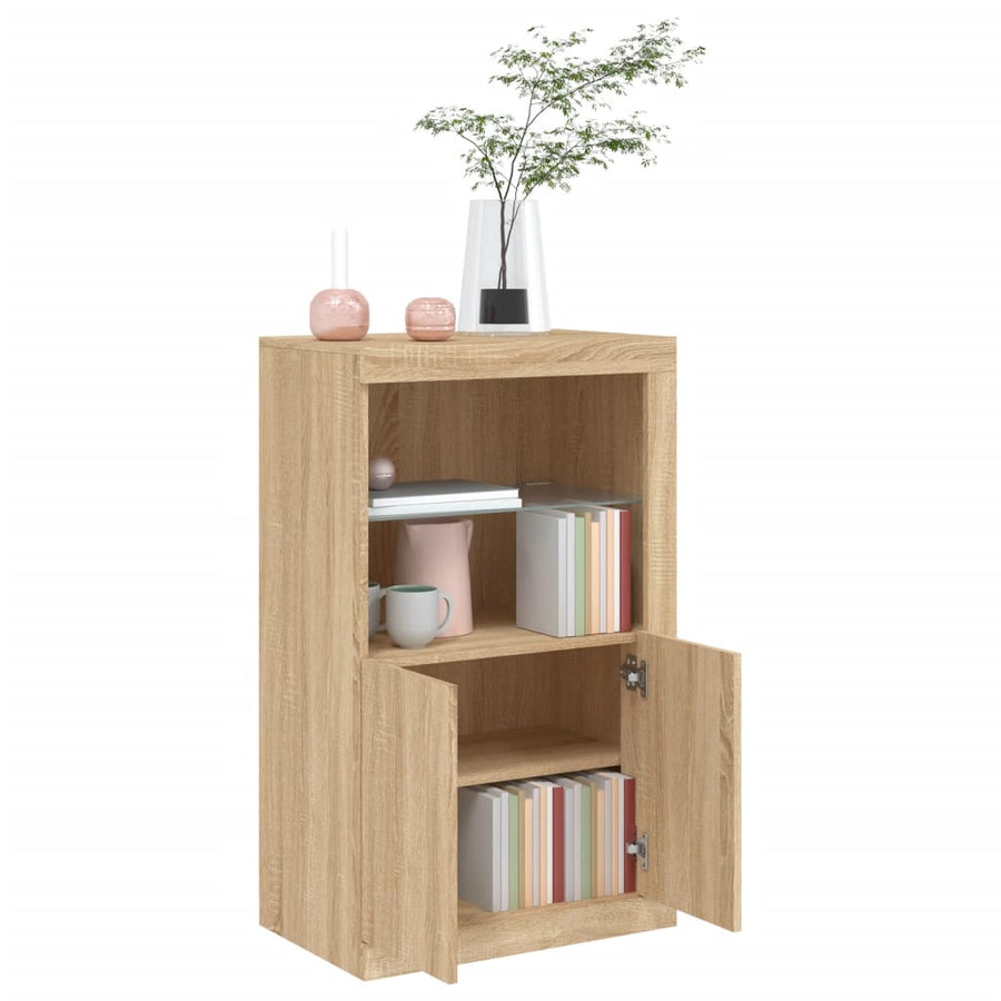 Bijzetkast Met Led-Verlichting Bewerkt Hout Kleurig Sonoma eiken