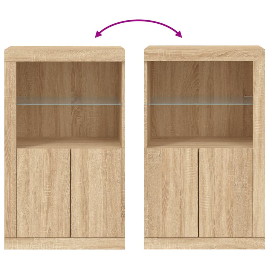 Bijzetkast Met Led-Verlichting Bewerkt Hout Kleurig Sonoma eiken