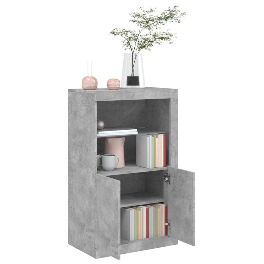 Bijzetkast Met Led-Verlichting Bewerkt Hout Betongrijs
