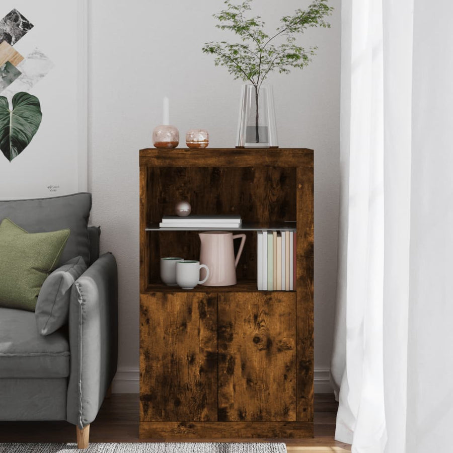 Bijzetkast Met Led Bewerkt Hout Kleurig Gerookt eiken