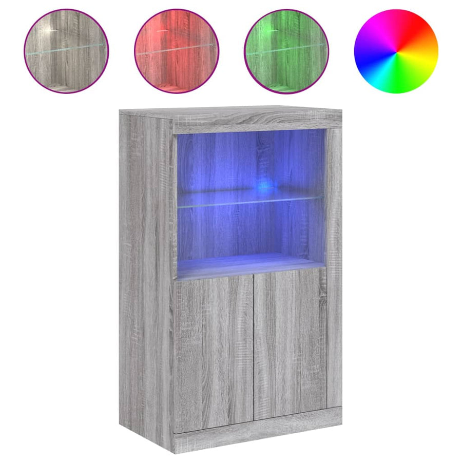 Bijzetkast Met Led Bewerkt Hout Eikenkleurig Grijs sonoma