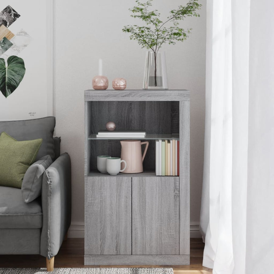 Bijzetkast Met Led Bewerkt Hout Eikenkleurig Grijs sonoma