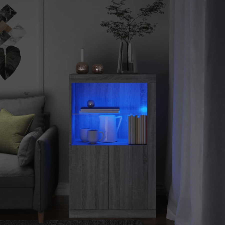 Bijzetkast Met Led Bewerkt Hout Eikenkleurig Grijs sonoma