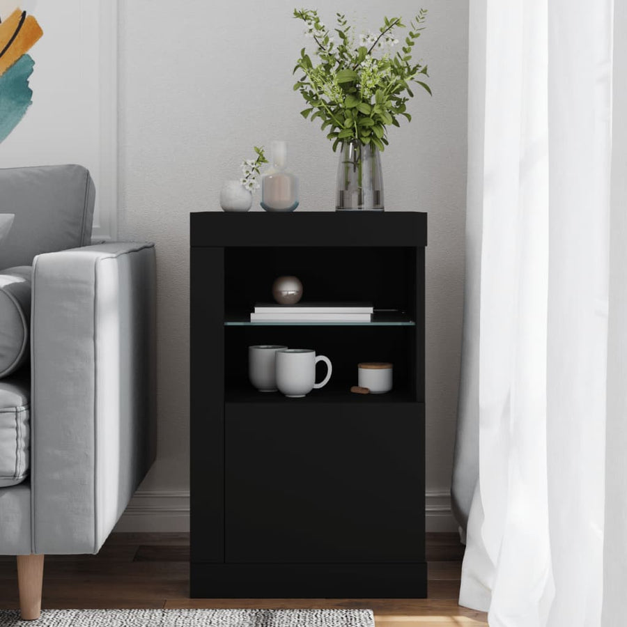 Bijzetkast Met Led-Verlichting Bewerkt Hout 1 Zwart