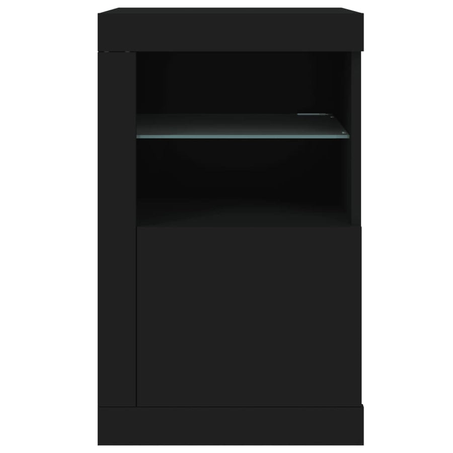 Bijzetkast Met Led-Verlichting Bewerkt Hout 1 Zwart