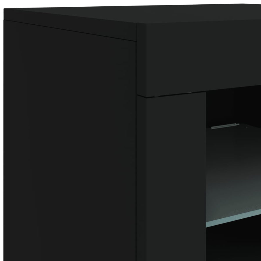 Bijzetkast Met Led-Verlichting Bewerkt Hout 1 Zwart