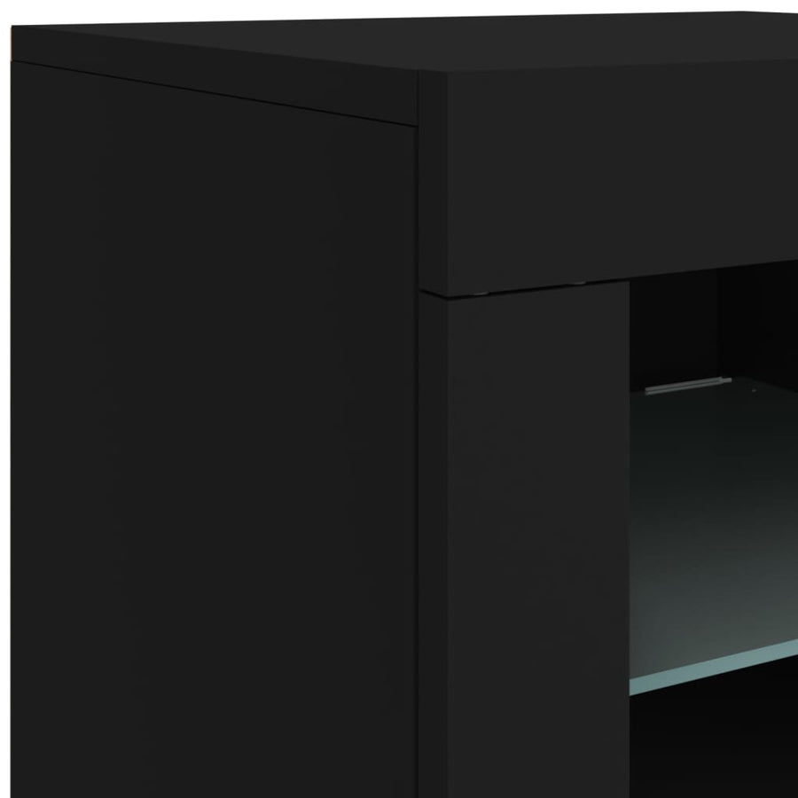 Bijzetkastjes Met Led-Verlichting Bewerkt Hout 1 2 Zwart