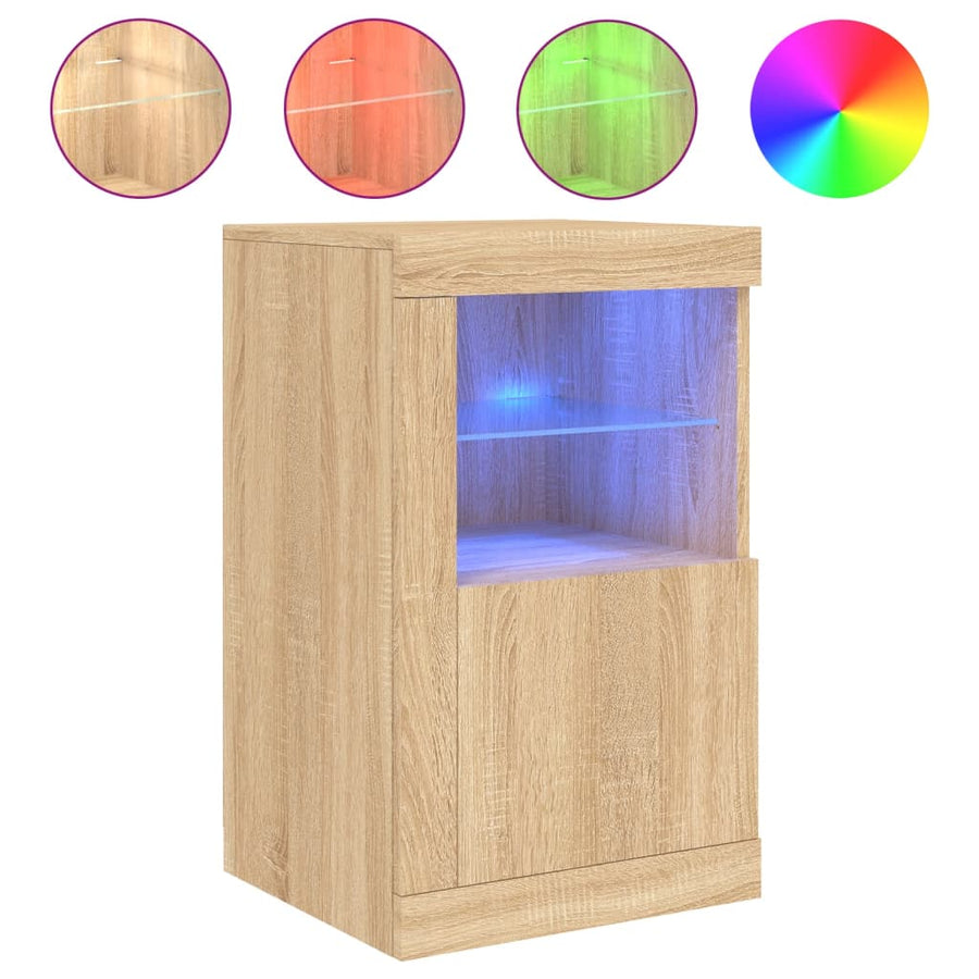 Bijzetkast Met Led-Verlichting Bewerkt Hout Kleurig 1 Sonoma eiken