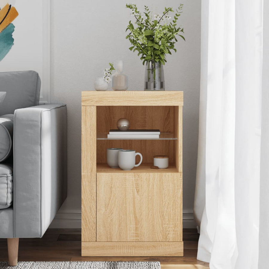 Bijzetkast Met Led-Verlichting Bewerkt Hout Kleurig 1 Sonoma eiken