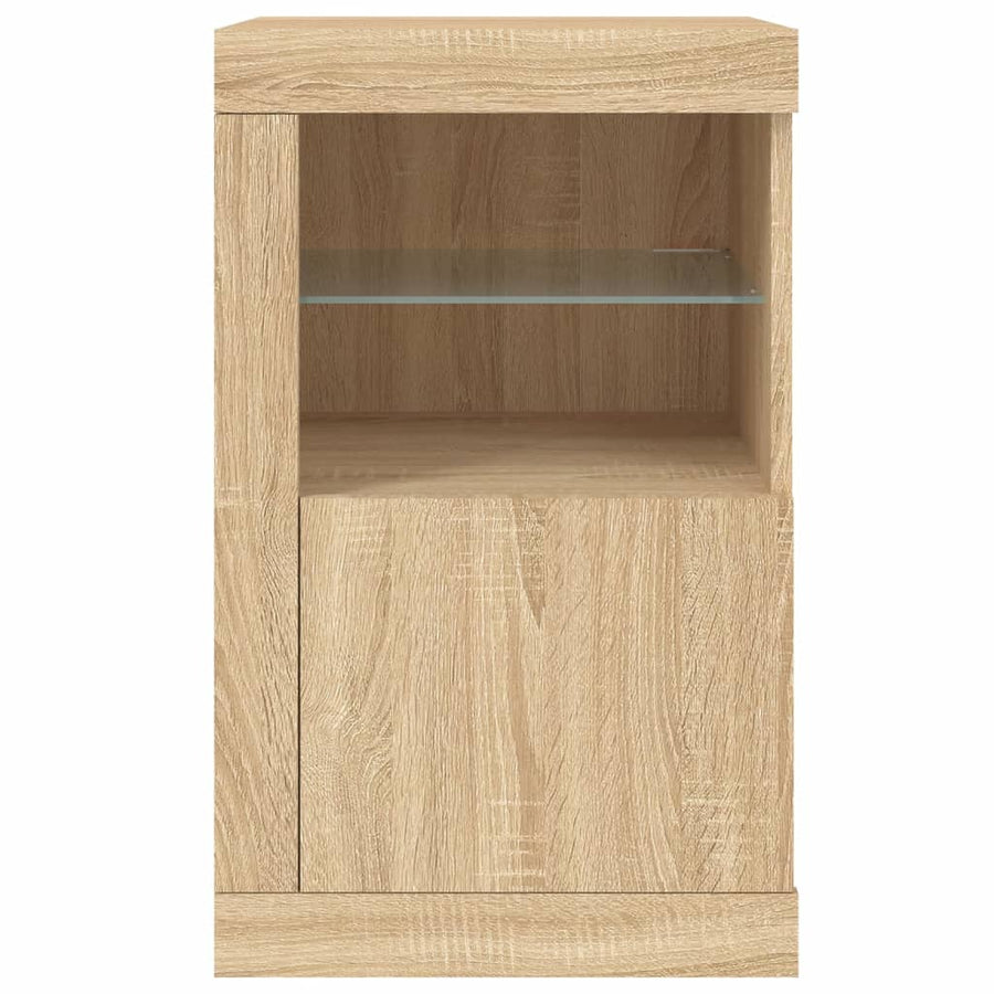 Bijzetkast Met Led-Verlichting Bewerkt Hout Kleurig 1 Sonoma eiken