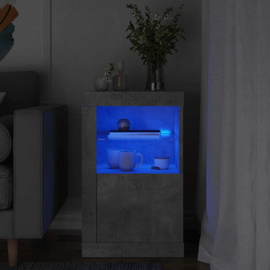 Bijzetkast Met Led-Verlichting Bewerkt Hout 1 Betongrijs