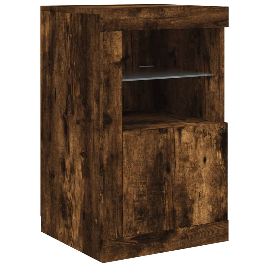 Bijzetkast Met Led Bewerkt Hout Kleurig 1 Gerookt eiken